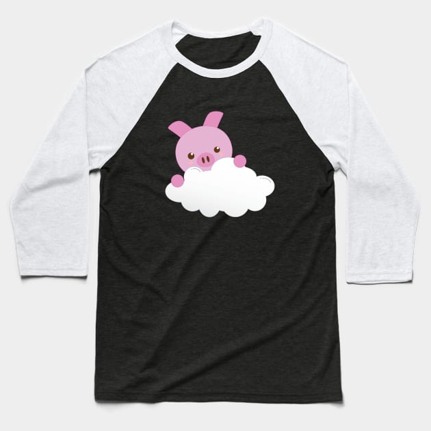 Cut Baby Pig on a Cloud Baseball T-Shirt by Zennic Designs